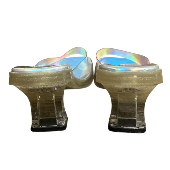 Mudd Vintage Y2K Clear Holographic Square Toe Chunky Kitten Heels Size 8 - Picture 7 of 9